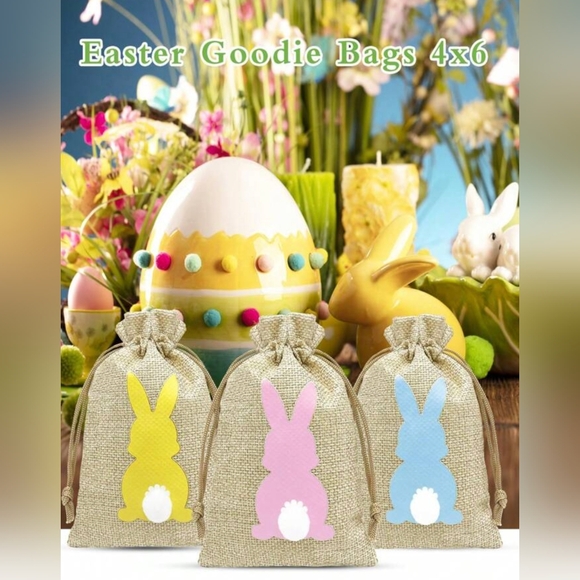 Bunny Burlap Bags- Set Of 6 - Picture 2 of 3